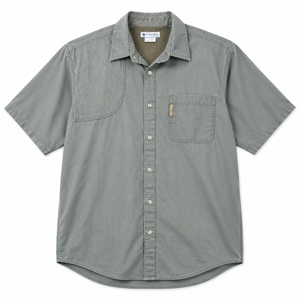 Columbia Shooting Shirt‎ Mens L Green Short Sleeve Quilted Patch AM7280